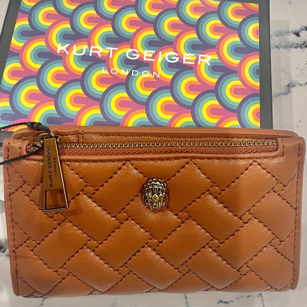 Kurt Geiger Lambskin Leather Bifold Wallet “Kensington”Tan W/RFID NWT & Gift Box - Picture 14 of 16